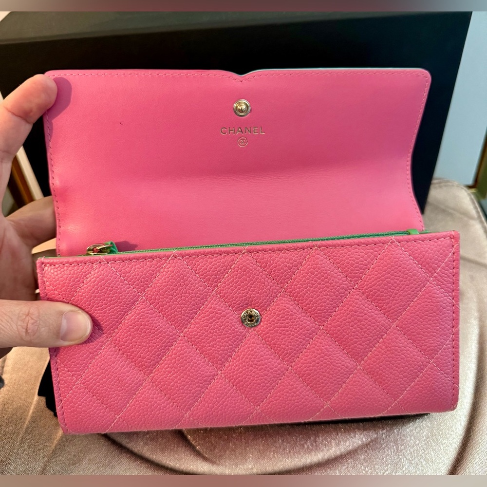 Chanel Pink and Mint Quilted caviar long Wallet full inclusion with COA! - Picture 8 of 12